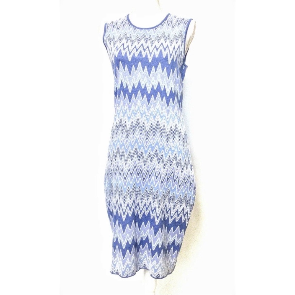 J. McLaughlin Blue Zig Zag Chevron Jacquard Sheath Sweater Dress Small